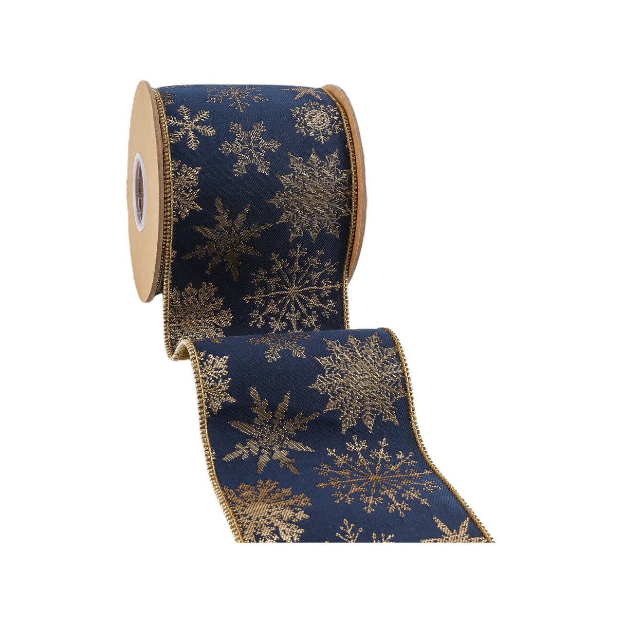 LaRibbons 4" Wired Jaquard Ribbon | Snowflake w/ Tissue Backing | 5 Yard Roll
